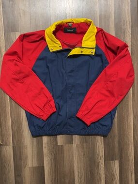 Vintage DUNBROOKE Windbreaker Jacket Coat Mens Large Blue Red Yellow